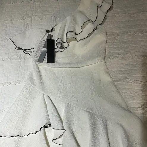 Halston Heritage Ruffled Asymmetric One-Shoulder Mini Dress White Size 4 NEW
