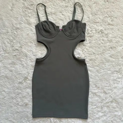 Edikted Dress Shae Cups Cut-Out Mini Ribbed Bodycon Olive Sz S NWT New