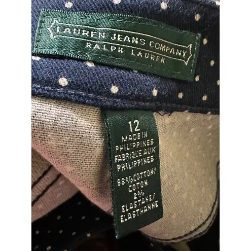 Lauren Jeans Company Polka Dot Pencil Skirt Classic Career Navy 12 Blue