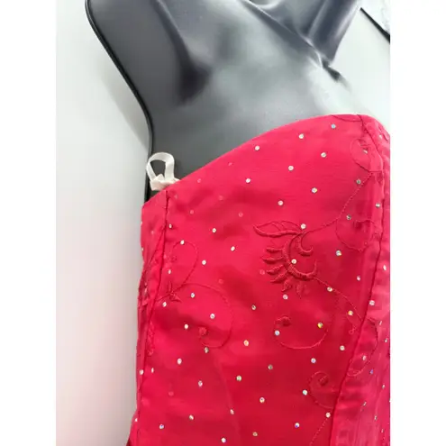 Jessica McClintock Gunne Sax Dress XS Red Strapless Prom Tulle Bow Vintage READ