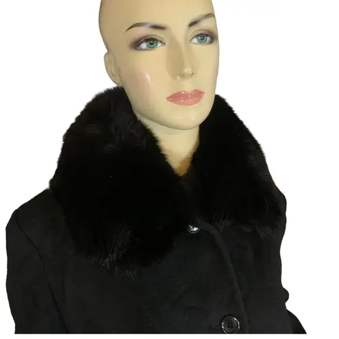 Fleet Street BLACK WOOL W/FOX FUR COLLAR COAT (M)