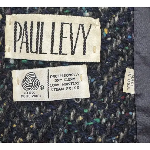 Paul Levy 1970s 1980s Long Wool Navy Confetti Chevron Print Coat Women’s Sz L Size L