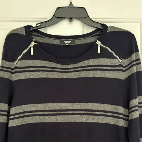 Premise Striped Knit Sweater Dress with Shoulder Zippers - Black & Gray Size L