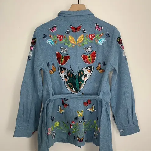 Meghan Fabulous Boheme Butterfly Bomb Jacket Denim Womens Small Blue