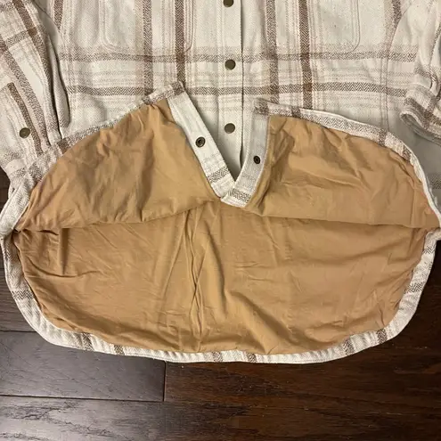 Toad & Co Conifer Plaid Lined Shirt Jacket Womens Large Cream Brown Snap Down