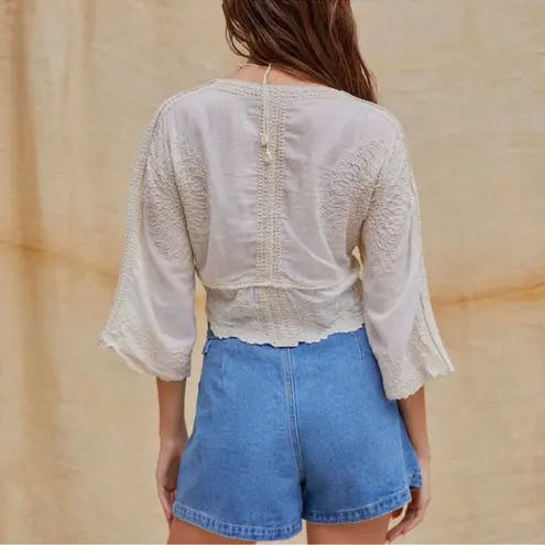 Cider • Cropped Tie Top • Boho Embroidered • Small