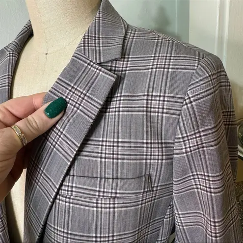 Banana Republic  Long & Lean Grey & Lilac Glen Plaid Wool Blazer Jacket Size 6