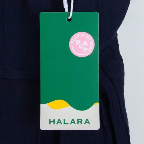 Halara NWT Womens Spaghetti Strap Lace Up Jumpsuit Cropped Size L Blue Gauzy