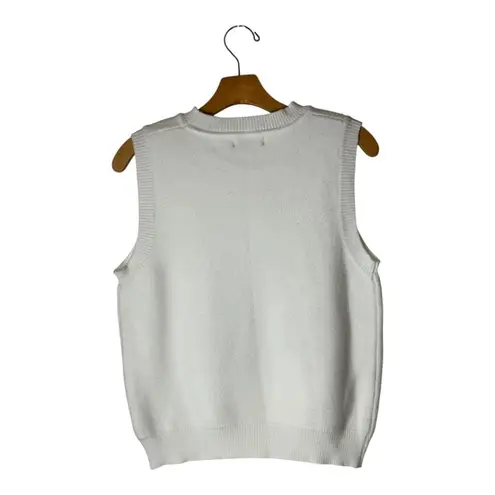 Anewsta Sweater Women Large White Gold Embroidered Floral Duck Knit Vest NWT