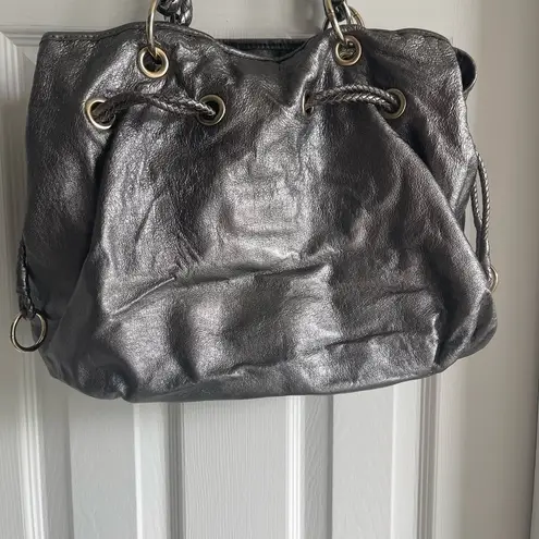 Elliot Luca Elliott Luca Silver Pewter Metallic Leather Drawstring Large Bucket Bag