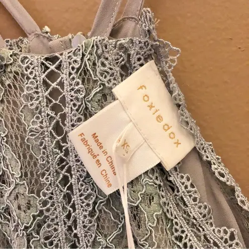 Foxiedox Anthropologie Ocala Lace Halter Cocktail Dress Dusty Blue XS