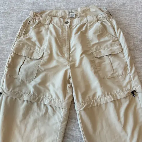 VTG LL Bean Convertible Pants Women Large Beige Nylon Outdoor Hiking Camp Casual Tan