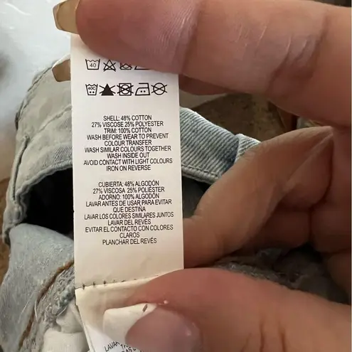 Denim & Co Denim Co. Distressed Button Fly Lace Embroidered Booty Denim Shorts