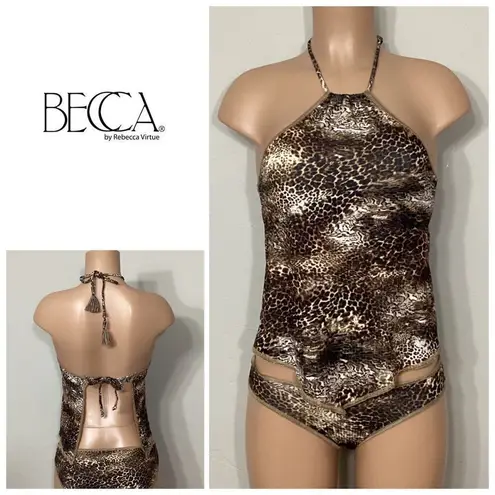Becca New. Animal print Ribbed Tankini Set. Normally $155 S-top/M-bottom