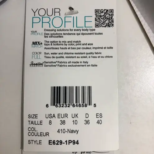 Profile by Gottex Fiesta Fold Over Ruffle Bikini Bottom Navy 8 NWT