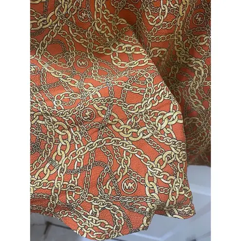 MICHAEL MICHAEL KORS Womens Orange Unlined Chain Tie Logo V Neck Top M Size M