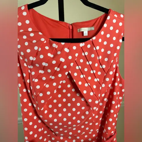 Signature Darby Women’s Coral White Polka Dot Sleeveless Swing Dress Retro Chic Size 14