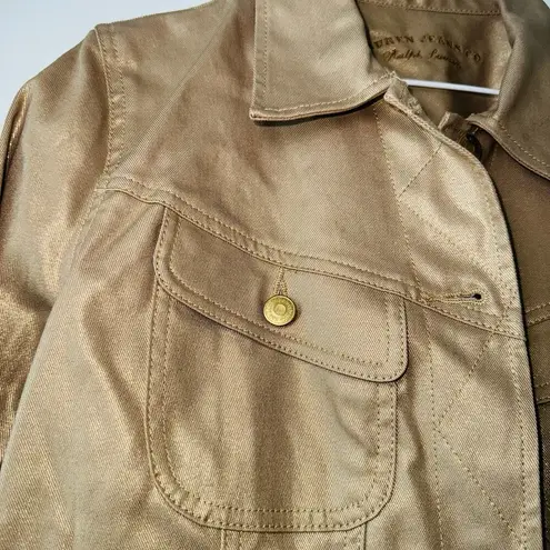 NWT NEW CLASSY Ralph Lauren Jeans Co Women LARGE Metallic Gold Denim Jean JACKET