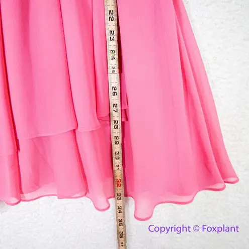 Vintage chiffon pink dress faux wrap top and skirt ā lace, size 150/80A