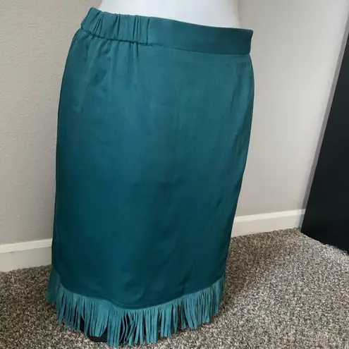 VTG Criscione New York Women’s Teal Skirt With Fringe Boho Western skirt sz Med Blue