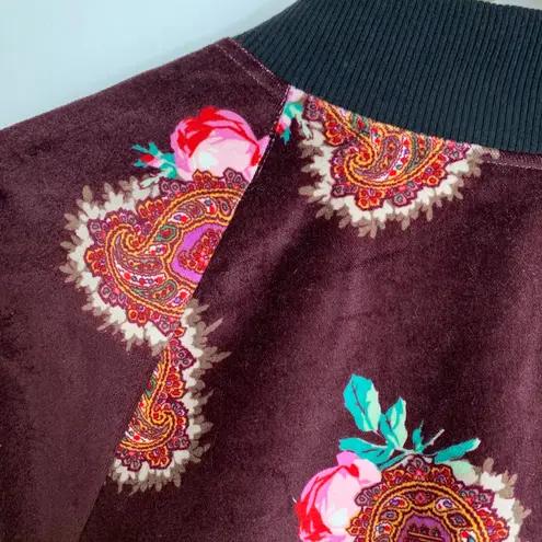 Moon & Nomad Mixed Emotions Velvet Bomber Jacket Burgundy Purple Fringe Medium