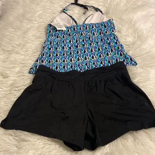 24th & Ocean Black and Blue Swim Set Top and Bottom Shorts size L brand new Size L