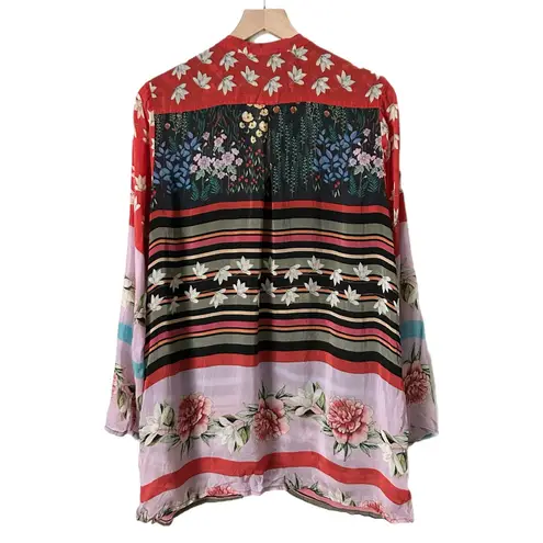 Johnny Was Floral Print Bohemian Style Multicolor Cupra Rayon Blouse Size Medium