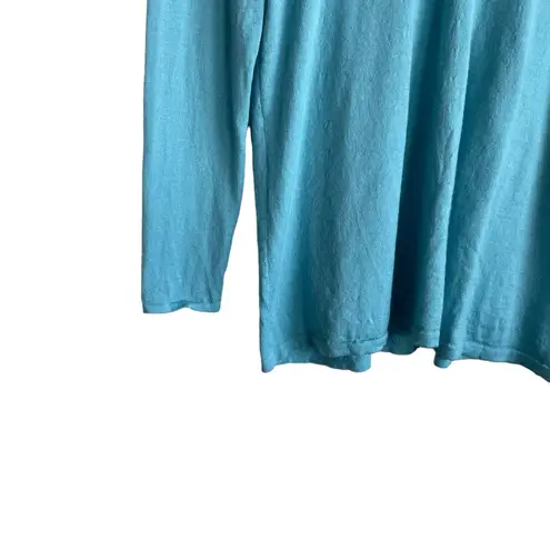 J Jill Women Sweater S Turquoise Lightweight Merino Wool Workwear Quiet Luxury Blue