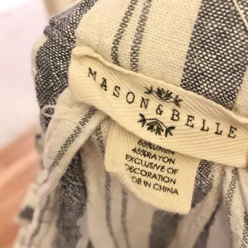 Mason & Belle Jacqueline Paperbag Linen Blend Belted Wide Leg Pants Blue white 8