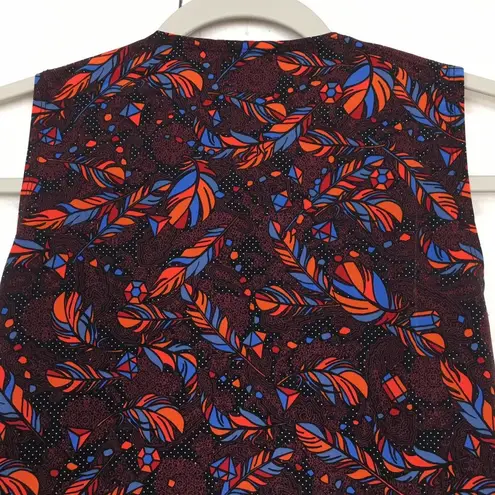 LuLaRoe NEW  Joy Duster Vest Open Front Feather Print Blue Orange Size S