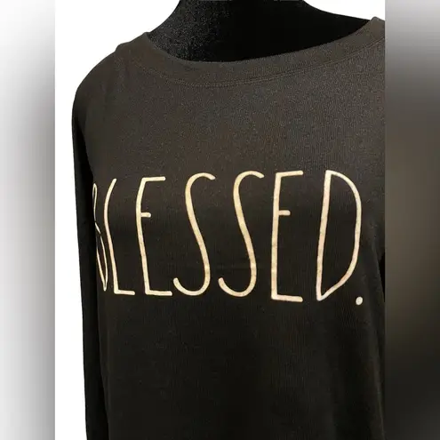 Rae Dunn NEW  Black White Blessed Verbiage Raglan Stretch Long Sleeve Casual Top