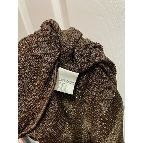 Paolo Bizzini brown knit sheer metallic cowl neck scalloped hem top size IT 40