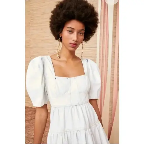 Ulla Johnson Ames Denim Dress Whitewash Corset Empire Waist Puff Sleeve Size 4