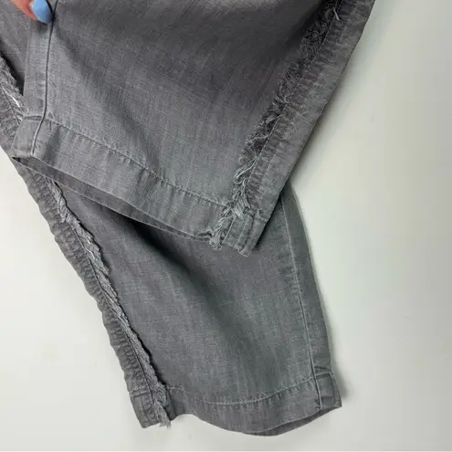 Bella Dahl Tencel Lyocell Grey Washed Fringe Trim Straight Leg Pants Sz Medium
