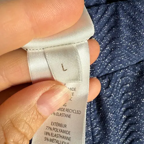 Milly Cabana Chevron Shimmer Pull On Pants Navy Silver Size L Beach Pool Resort