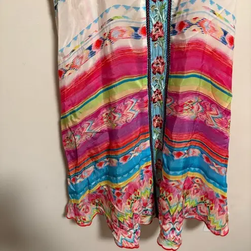 Johnny Was Taleah Ribbon-Trim Georgette Tent Swing Dress Rose Beach- Size XS