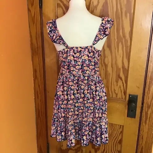 Bright Floral Feminine Ruffled Sun Dress Size XS