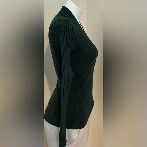 INC Evergreen V Neck Crossover Fitted Ribbed Subtle Pull Over Sweater Sz M Green Size M