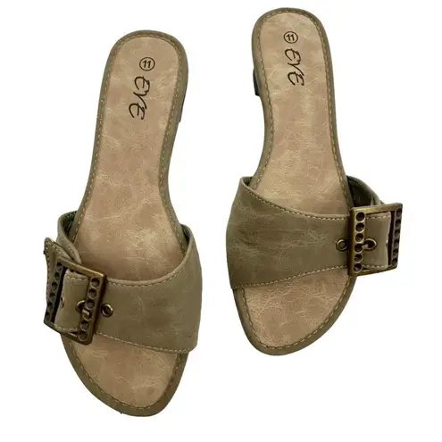 Eve Buckle Sandal Slides Low Heel Khaki Color Size 11 Brown