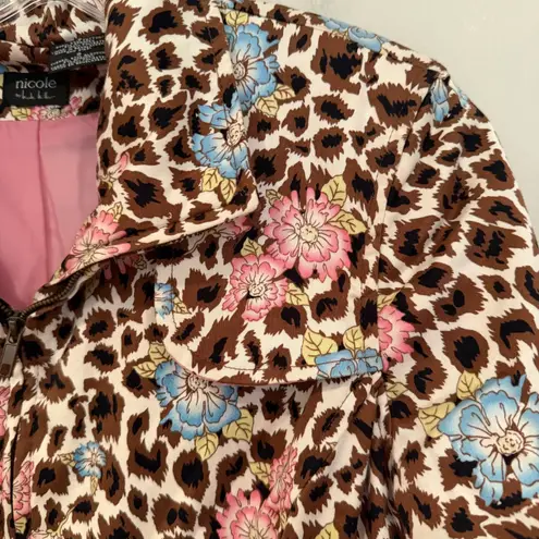 Nicole Miller Leopard Floral Jacket Womens 8 Brown Pink Career Feminine Coquette