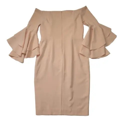 Milly NWT Selena in Peach Italian Cady Off Shoulder Slit Side Sheath Dress 14