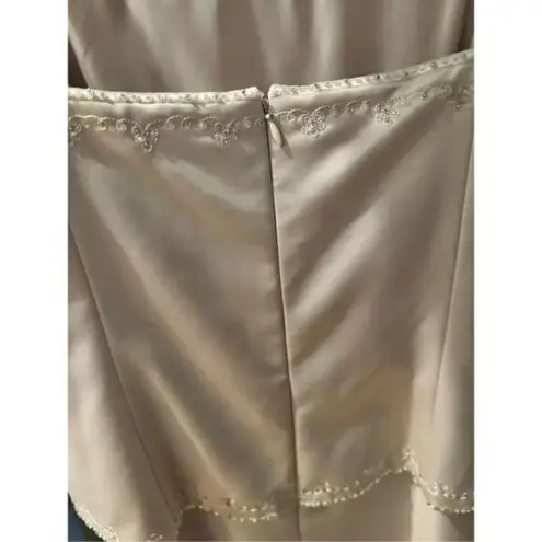 Elegant Champagne Satin Midi Dress with Beaded Trim – Formal Size 16