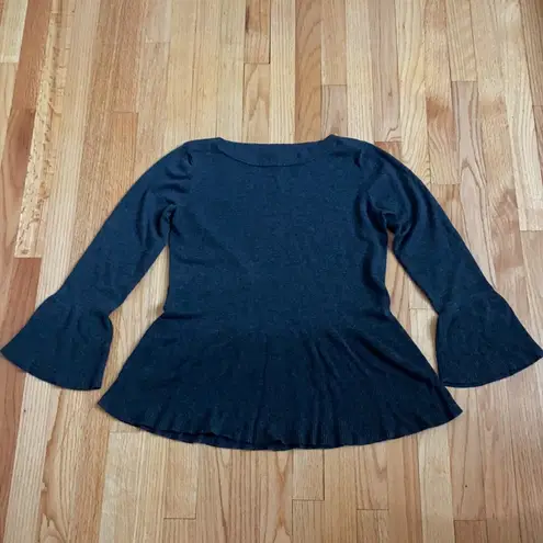 Cable & Gauge Peplum Bell Sleeved Charcoal Sweater Ribbed Peplum Knit Top