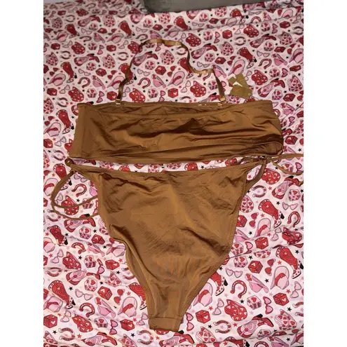 SKIMS Size 4X Bandeau Top + Bikini Bottom Set Almond Women’s Swim NWT
