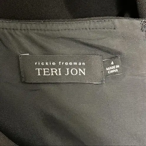 Rickie Freeman Teri Jon V Neck Ruffle Bow Dress Black Size 4