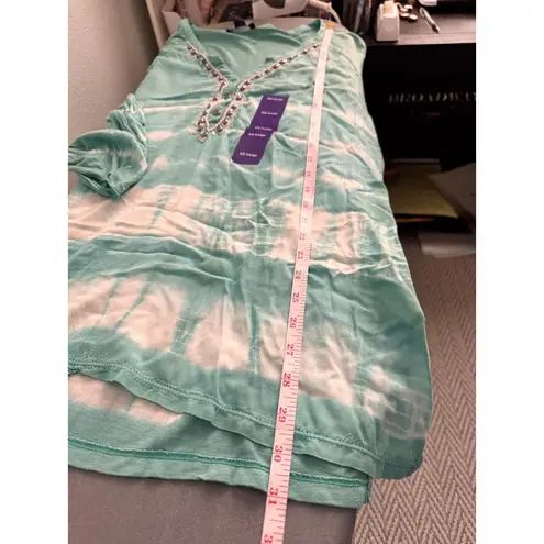 Bandolino Green Tie Dye V Neck 3/4 Sleeve Bohemian Tunic Size XXL retro