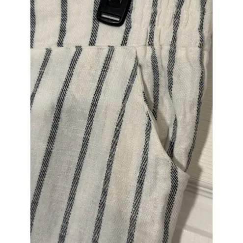 Roamans White Linen Pants With Blue Stripes, Pockets, 14W