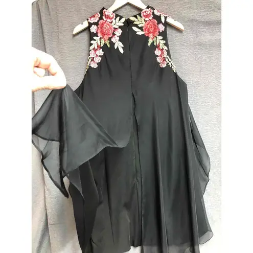 Lucci Lu Womens Cocktail Dress Embroidered Floral Asymmetrical Size 22