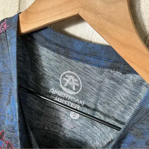 American Fighter Blue Pink Short Sleeve Shirt Animal Print Womens Medium