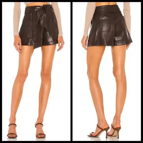 💕JONATHAN SIMKHAI💕 Mari Vegan Leather Tie Shorts Chocolate Dark Brown 8 NWT